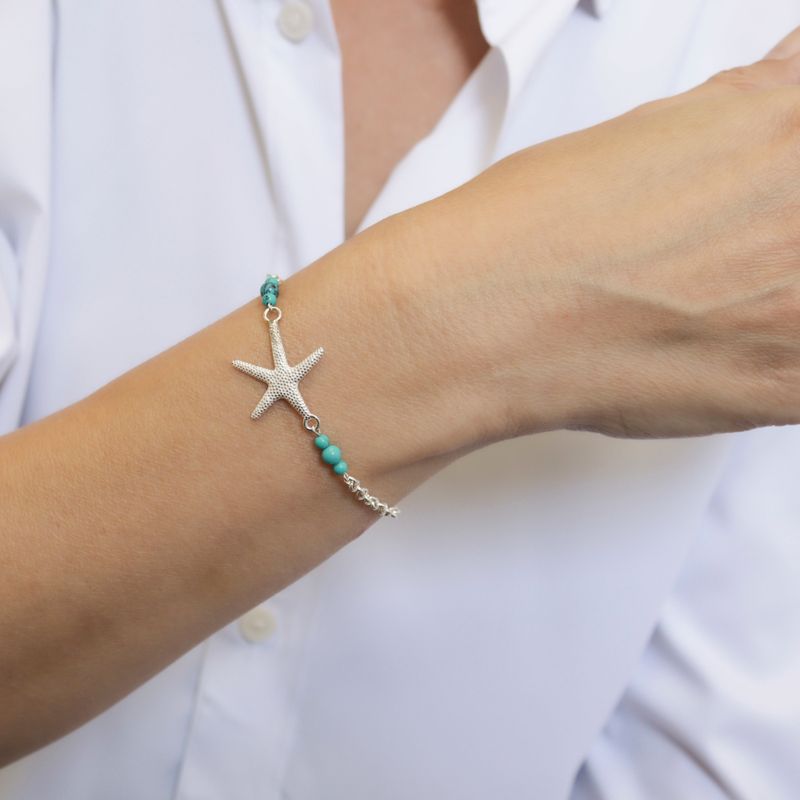 925 Silver Sea Star Turquoise Bracelet - December Birthstone Gift