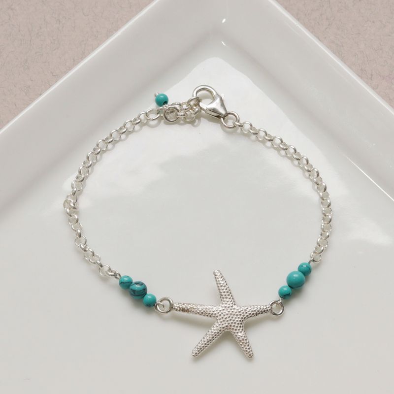 925 Silver Sea Star Turquoise Bracelet - December Birthstone Gift
