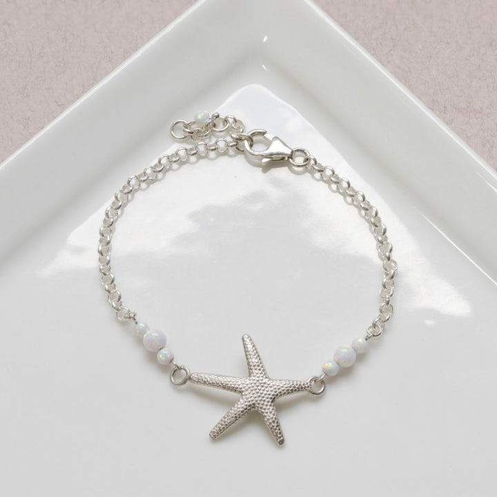 925 Silver Sea Star Opal Bracelet - October Birthstone Gift