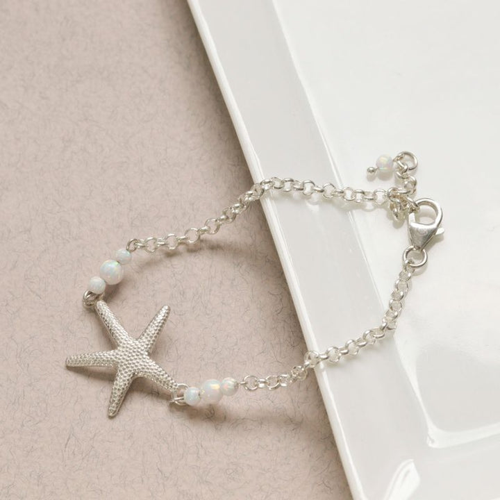 925 Silver Sea Star Opal Bracelet - October Birthstone Gift