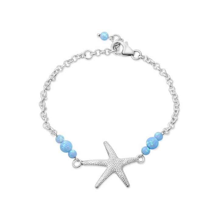 925 Silver Sea Star Bracelet with Blue Opal - October Birthstone Gift