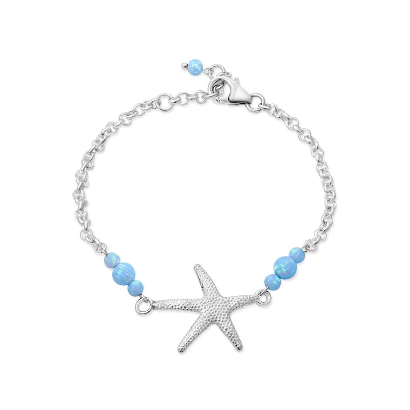 925 Silver Sea Star Bracelet with Blue Opal - October Birthstone Gift