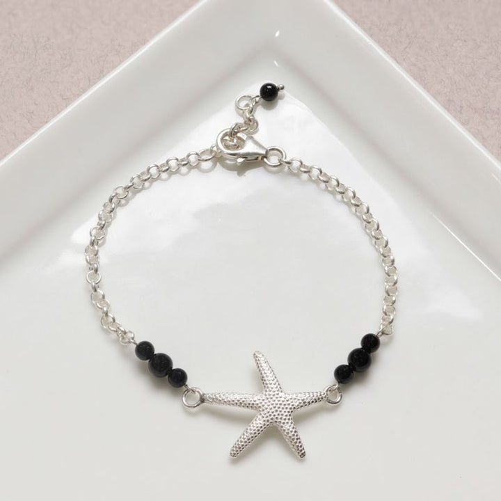 925 Silver Onyx Bracelet with Sea Star - July Birthstone Gift