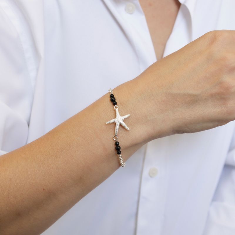 925 Silver Onyx Bracelet with Sea Star - July Birthstone Gift