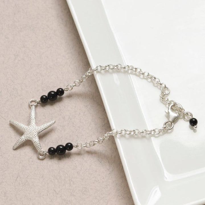 925 Silver Onyx Bracelet with Sea Star - July Birthstone Gift