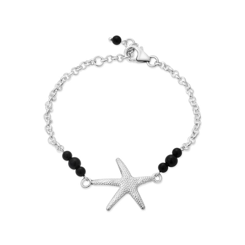 925 Silver Onyx Bracelet with Sea Star - July Birthstone Gift