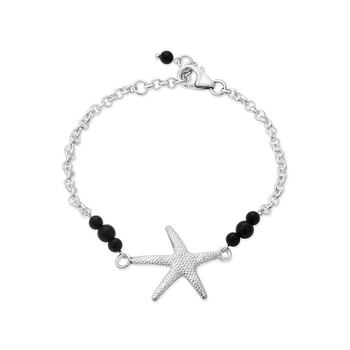 925 Silver Onyx Bracelet with Sea Star - July Birthstone Gift