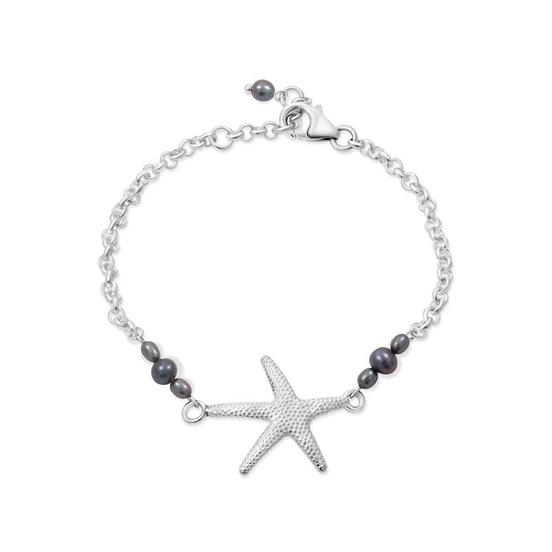 925 Silver Sea Star Bracelet with June's Black Pearl