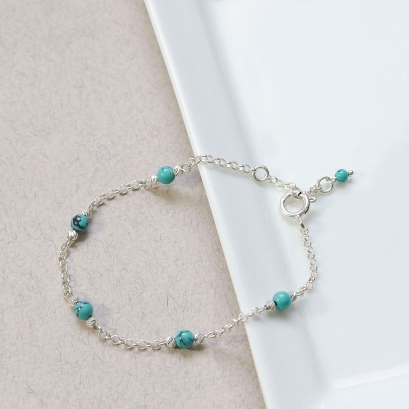 925 Silver Turquoise Bracelet - Handmade Women's December Birthstone Gift