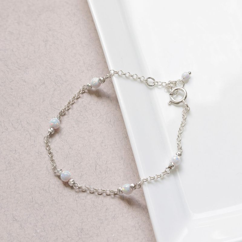 925 Silver Opal Bracelet - Handmade October Birthstone Gift