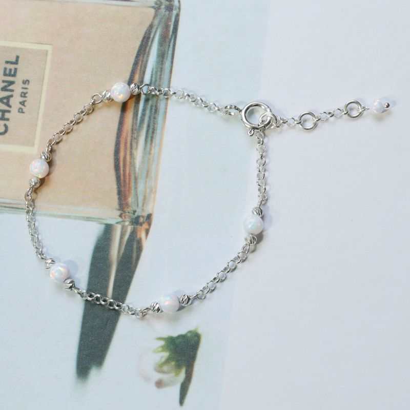 925 Silver Opal Bracelet - Handmade October Birthstone Gift