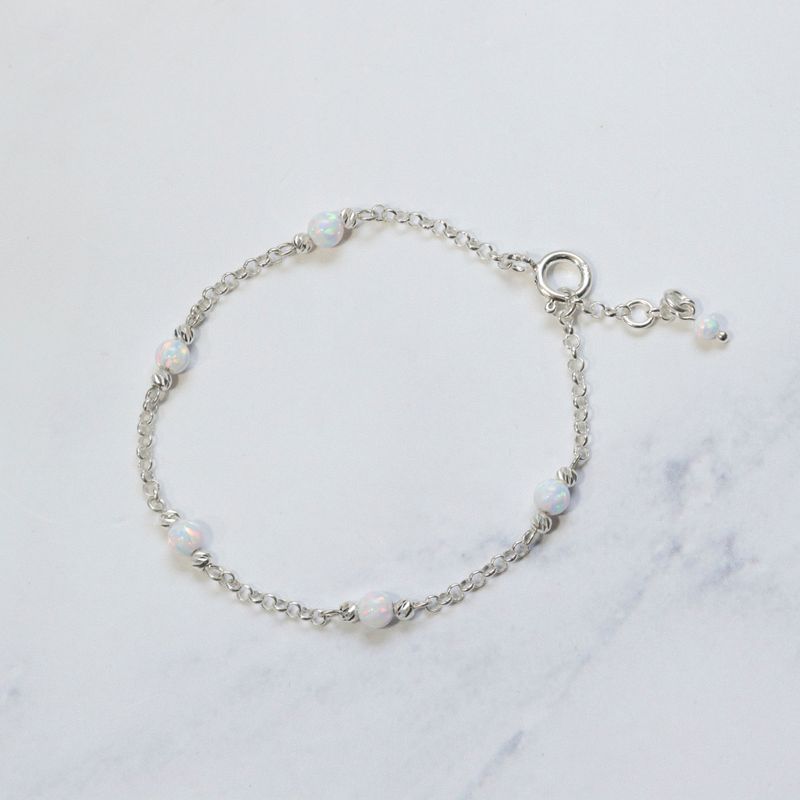 925 Silver Opal Bracelet - Handmade October Birthstone Gift