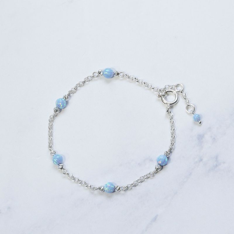 925 Silver Blue Opal Bracelet - Handmade Women's October Birthstone Gift