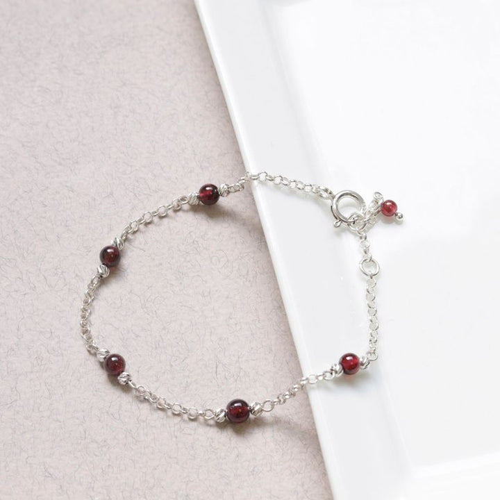 925 Silver Garnet Bracelet - Handmade Women's January Birthstone Gift