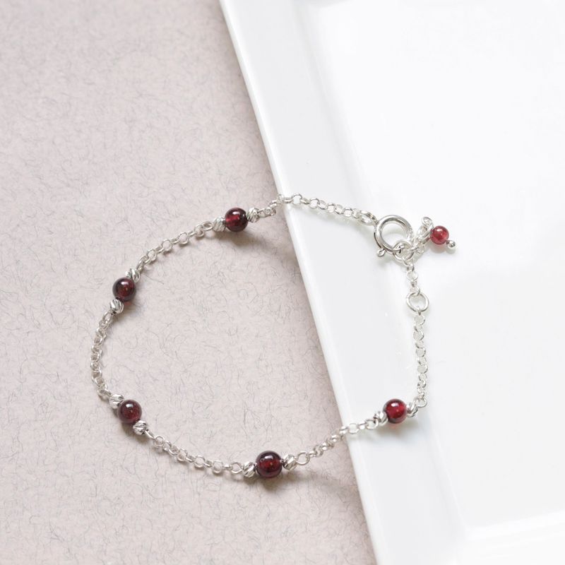 925 Silver Garnet Bracelet - Handmade Women's January Birthstone Gift