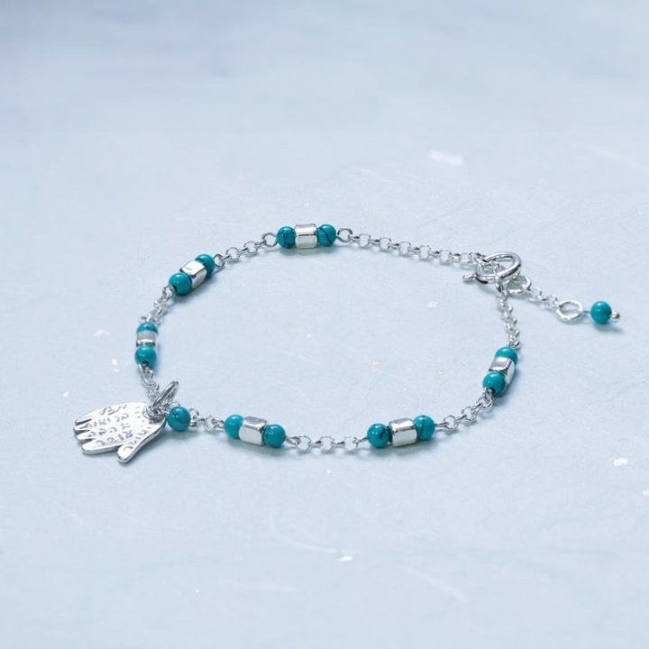 925 Silver Hamsa Turquoise Bracelet - December Birthstone Gift