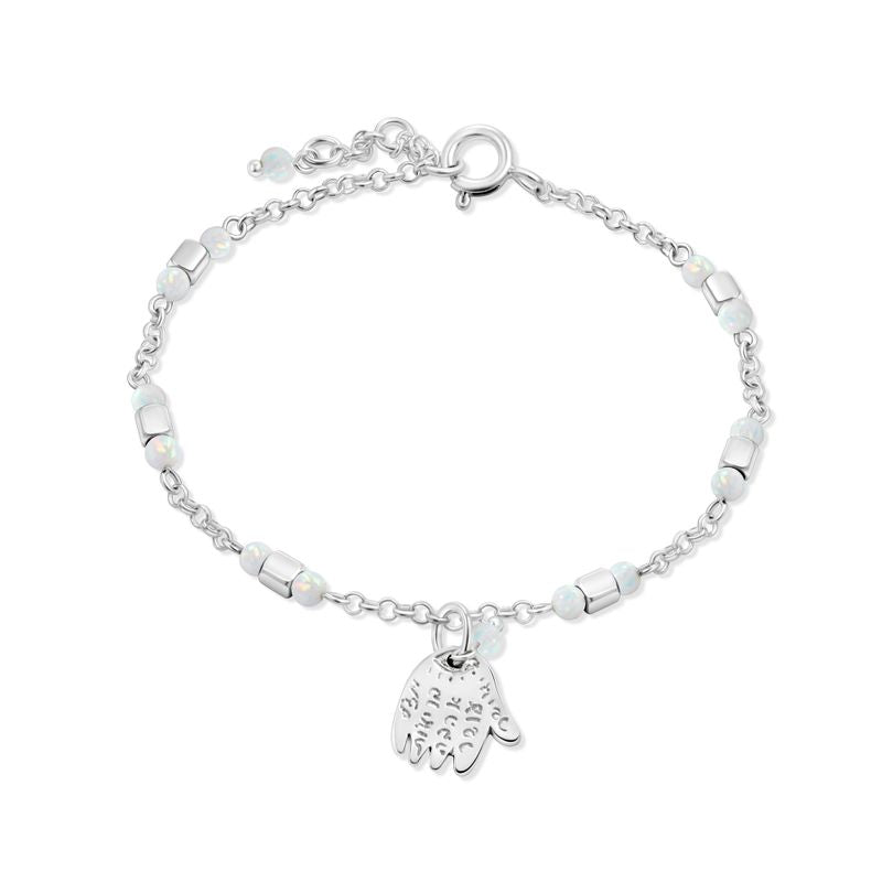 925 Silver Hamsa Bracelet with Opal - Handmade October Birthstone Gift