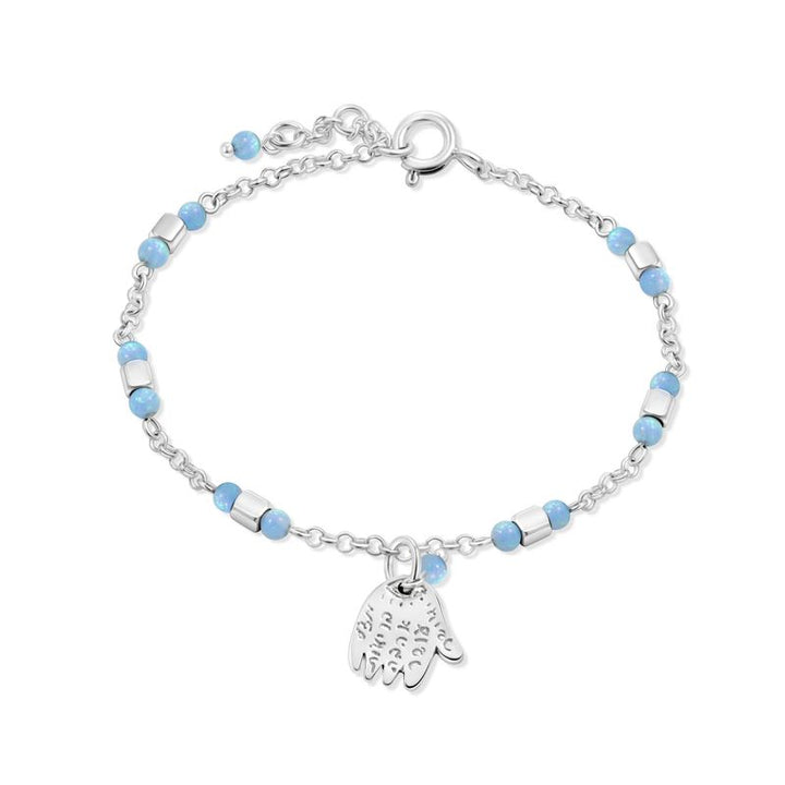 925 Silver Hamsa Bracelet with Blue Opal - Handmade Women's Gift