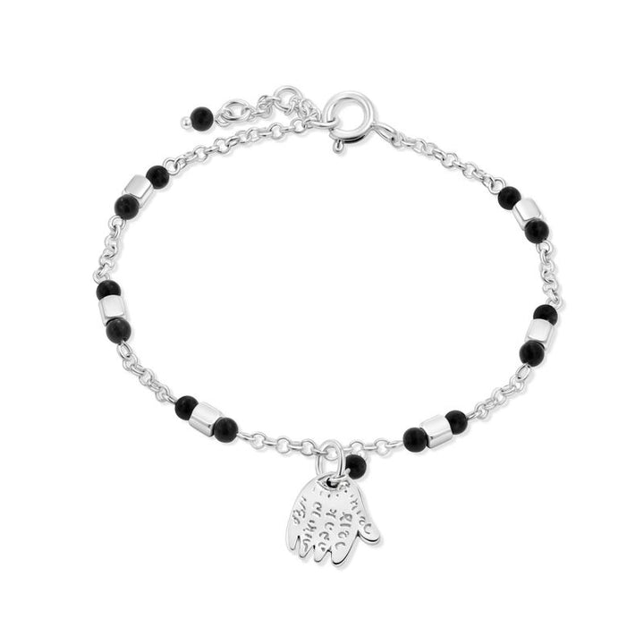 925 Silver Onyx Hamsa Bracelet - July Birthstone Gift