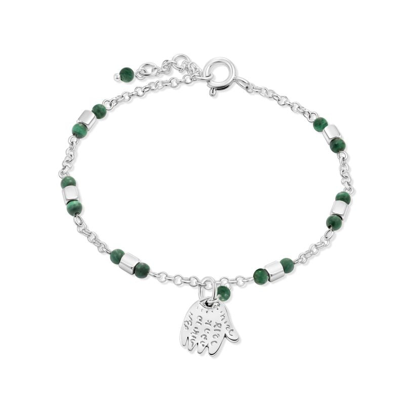 925 Silver Malachite Hamsa Bracelet - May Birthstone Gift