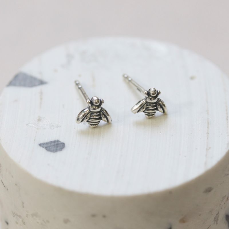 925 Silver Bee Studs with Gemstone - Chic Handmade Jewelry