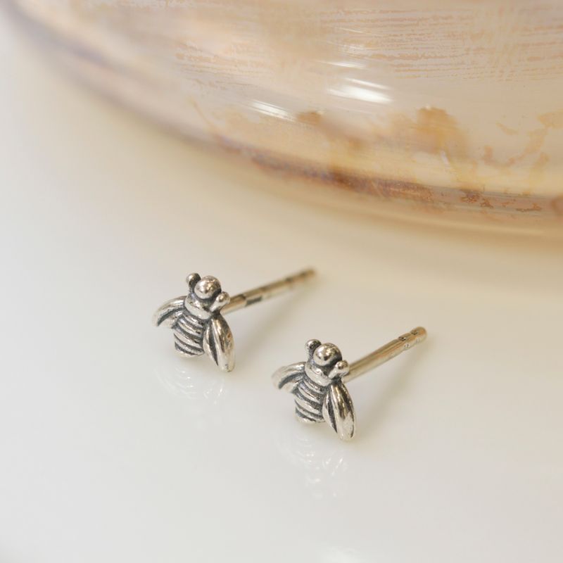 925 Silver Bee Studs with Gemstone - Chic Handmade Jewelry