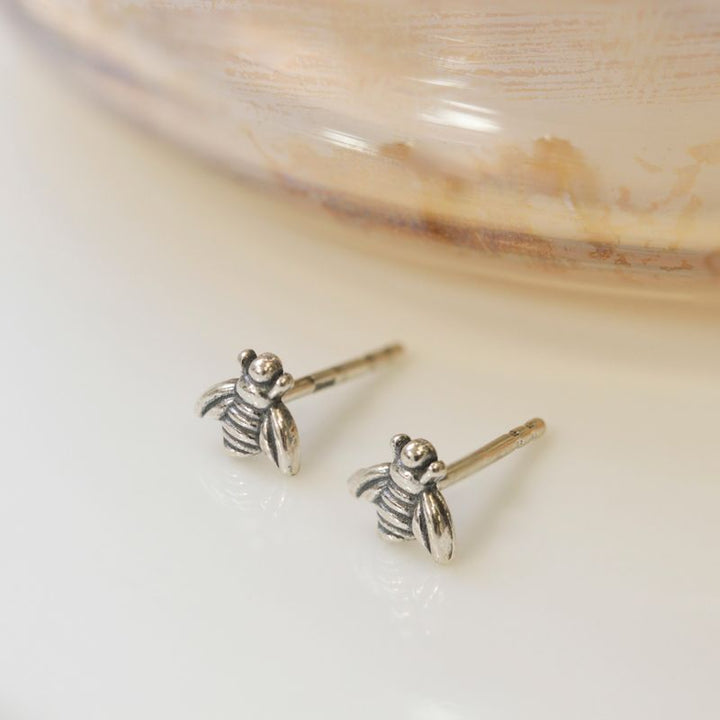 925 Silver Bee Studs with Gemstone - Chic Handmade Jewelry