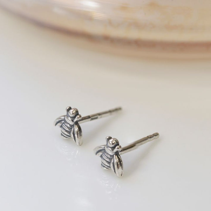 925 Silver Bee Studs with Gemstone - Chic Handmade Jewelry