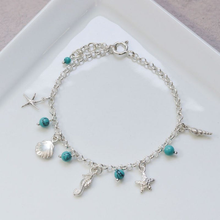 925 Silver Turquoise Charm Bracelet - Handmade Women's Gift