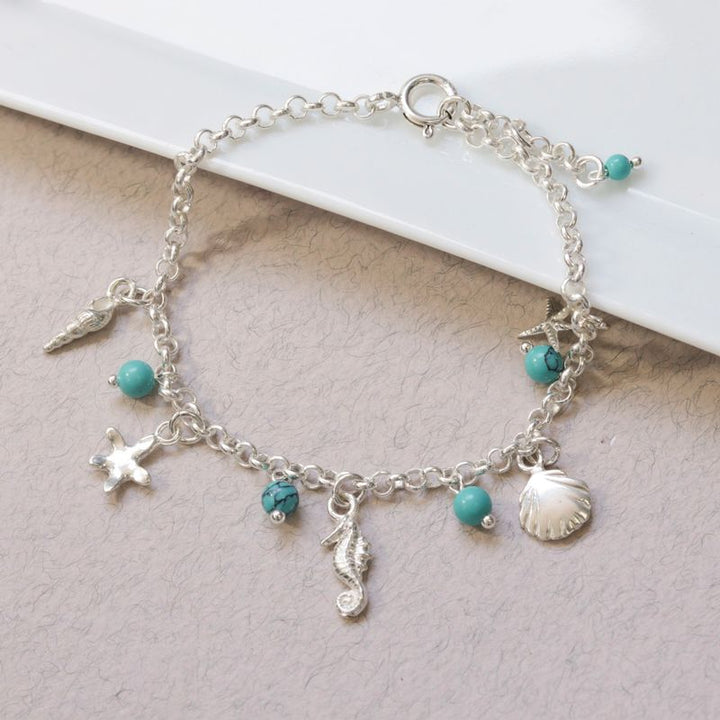 925 Silver Turquoise Charm Bracelet - Handmade Women's Gift