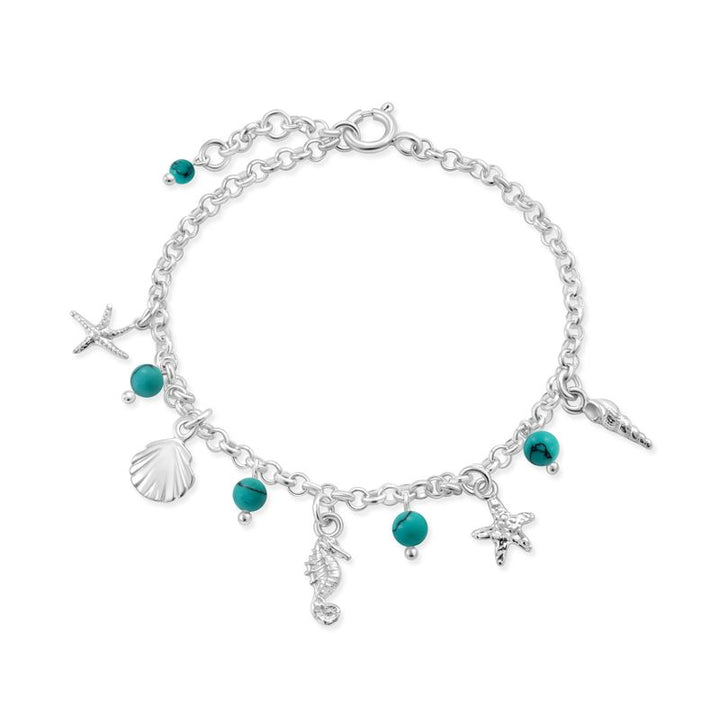 925 Silver Turquoise Charm Bracelet - Handmade Women's Gift