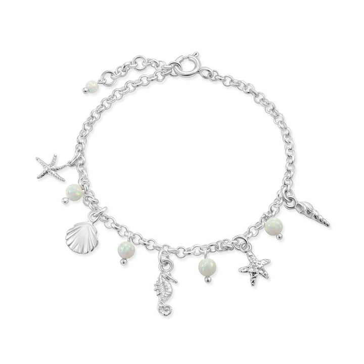 925 Silver Women's Bracelet, White Opal Charms - Handmade Gift