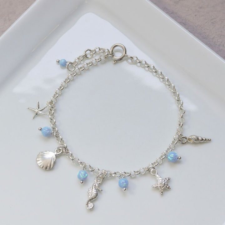 925 Silver Blue Opal Bracelet - Handmade Women's Gift