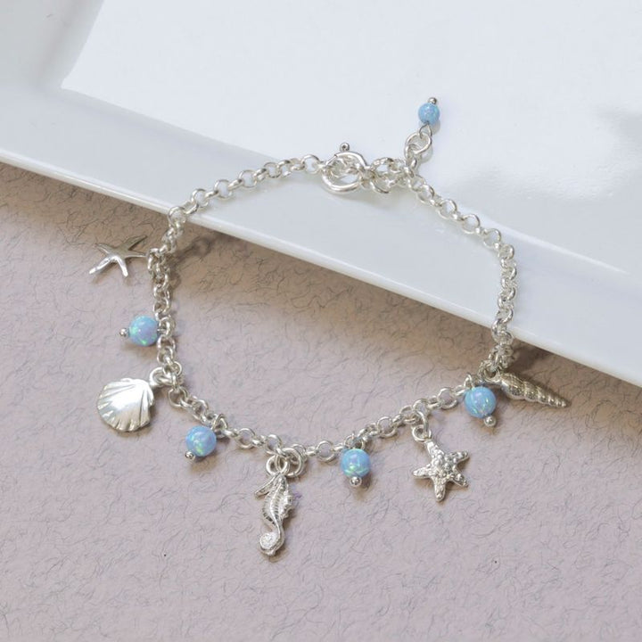 925 Silver Blue Opal Bracelet - Handmade Women's Gift