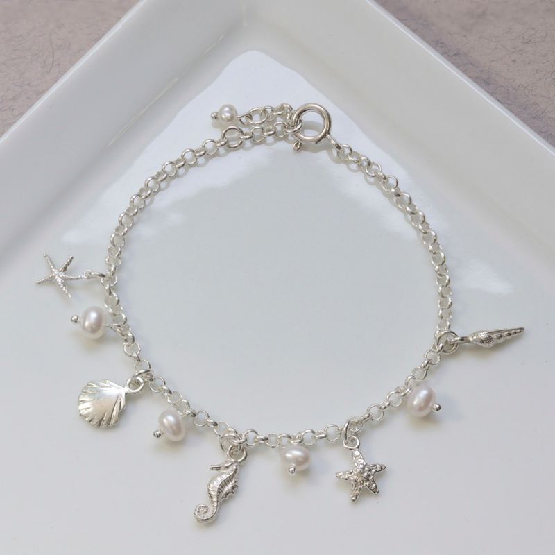 925 Silver Pearl Charm Bracelet - June Birthstone Gift