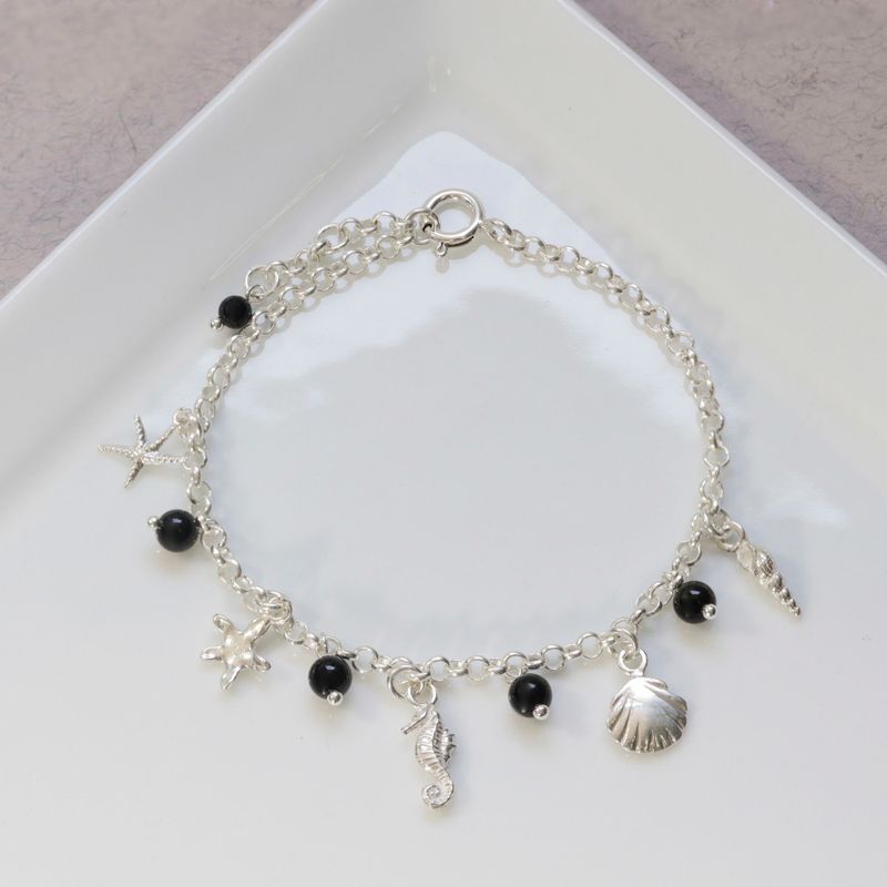 925 Silver Onyx Charm Bracelet - July Birthstone Gift
