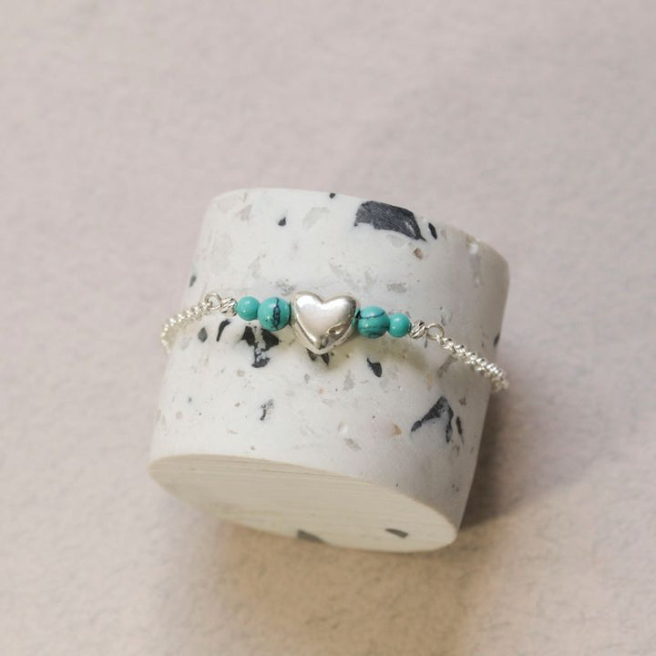 Silver Beaded Heart Bracelet with Turquoise Beads