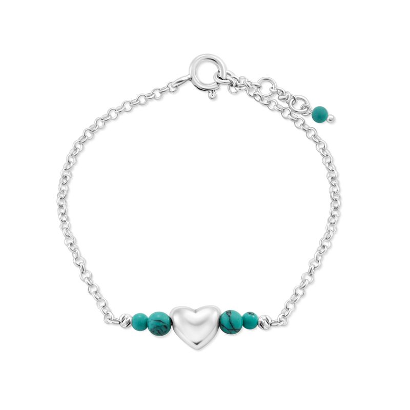 Silver Beaded Heart Bracelet with Turquoise Beads