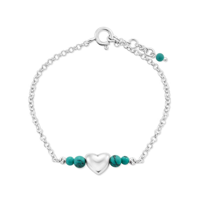 Silver Beaded Heart Bracelet with Turquoise Beads