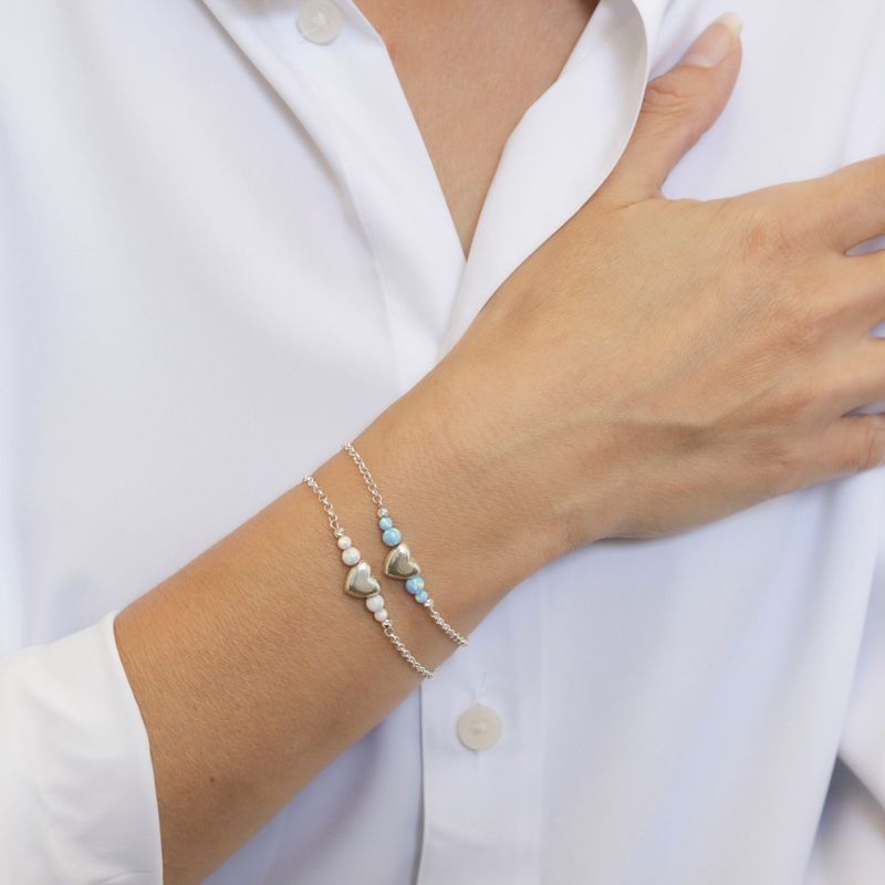 925 Silver Blue Opal Heart Charm Bracelet - October Birthstone Gift