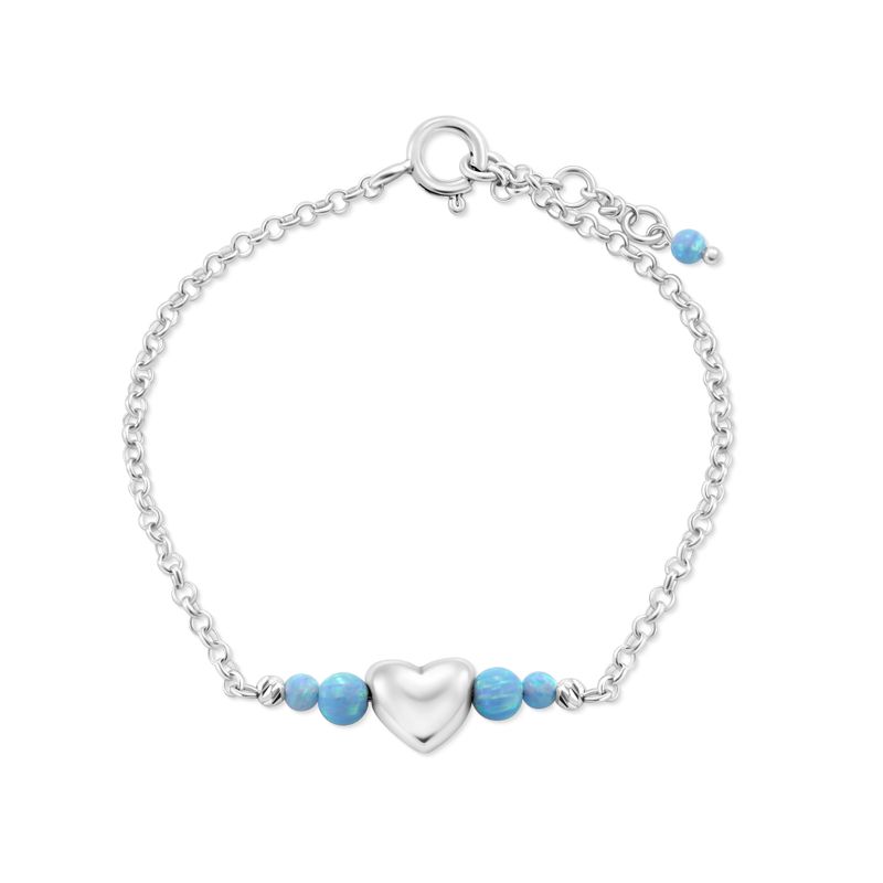 Silver Beaded Heart Bracelet with Blue Opal Beads