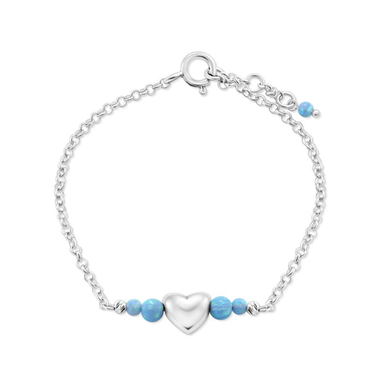 925 Silver Blue Opal Heart Charm Bracelet - October Birthstone Gift