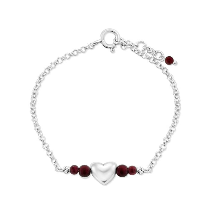 925 Silver Garnet Heart Charm Bracelet - Handmade January Birthstone Gift