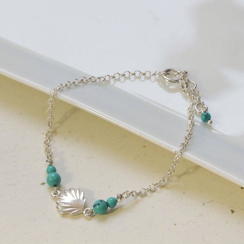 925 Silver Turquoise Bracelet with Oyster Charm - Women's Gift