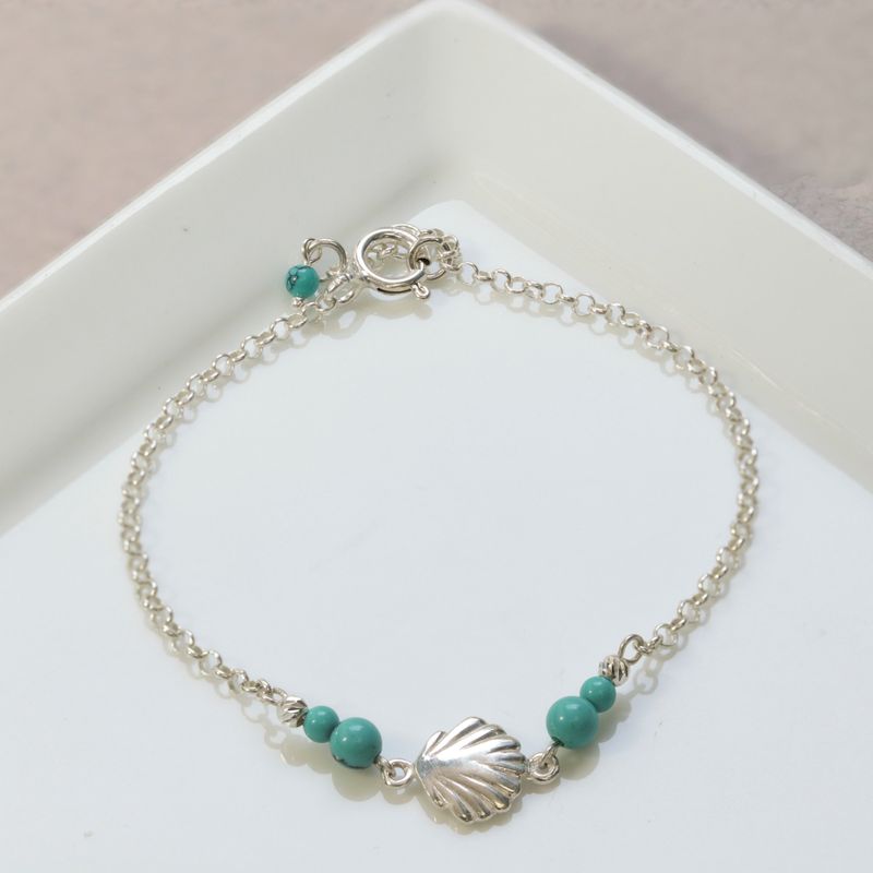 925 Silver Turquoise Bracelet with Oyster Charm - Women's Gift