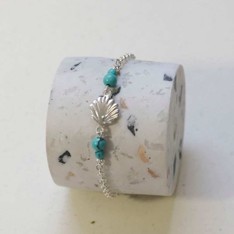 925 Silver Turquoise Bracelet with Oyster Charm - Women's Gift