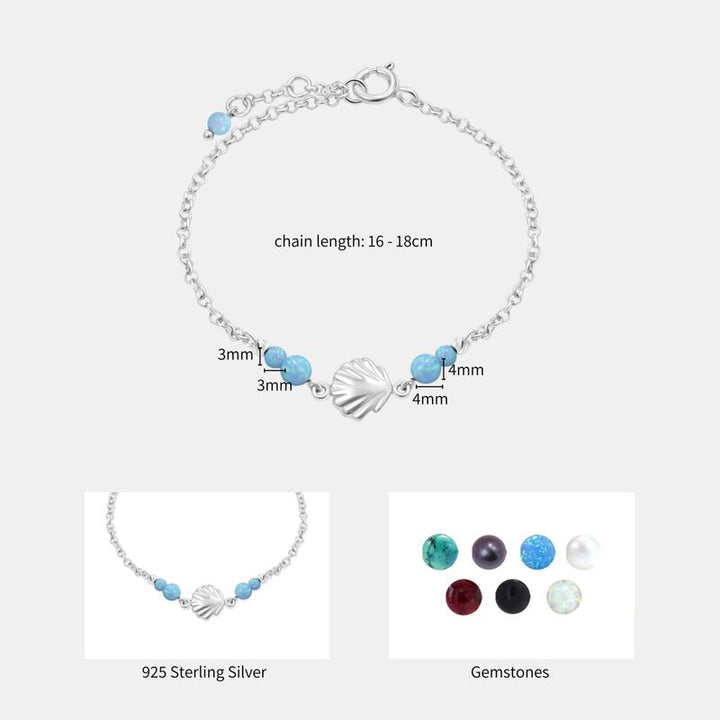 Silver Seashell Beaded Bracelet with Blue Opal Beads