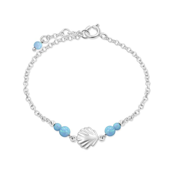 Silver Seashell Beaded Bracelet with Blue Opal Beads