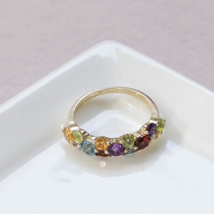 Double yellow gold ring cocktail stones 3 and 4 mm