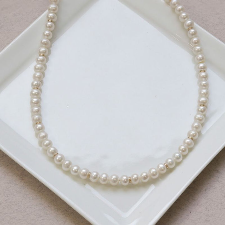 Gold Pearl Slice Loops Necklace